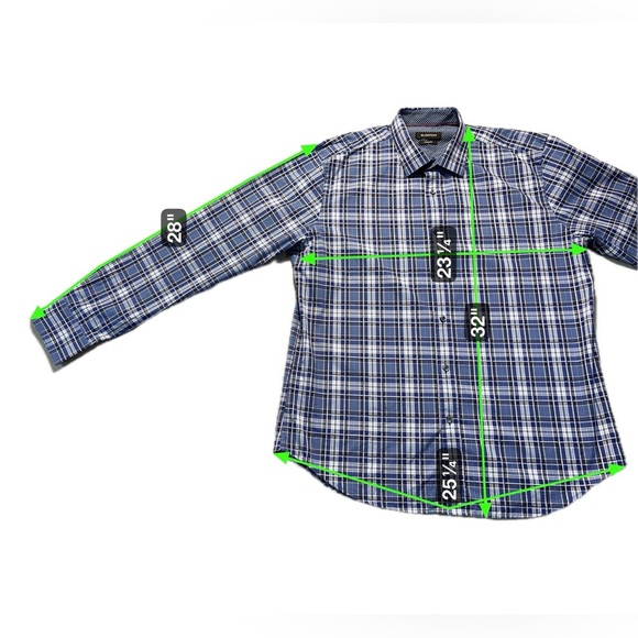 Bugatchi Men’s Large Shaped Fit Shirt Blue Plaid Long Sleeve Cotton Modern - Picture 3 of 6